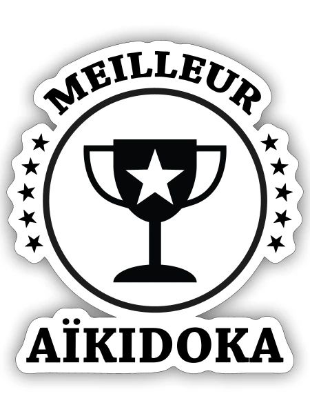 meilleur Aïkidoka - Aïkido  - Sticker taille S (10 x 10 cm) - blanc mat - Devant