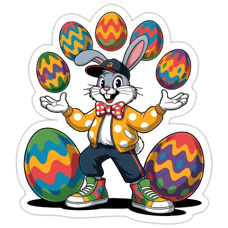 Colorful Easter bunny with colored eggs