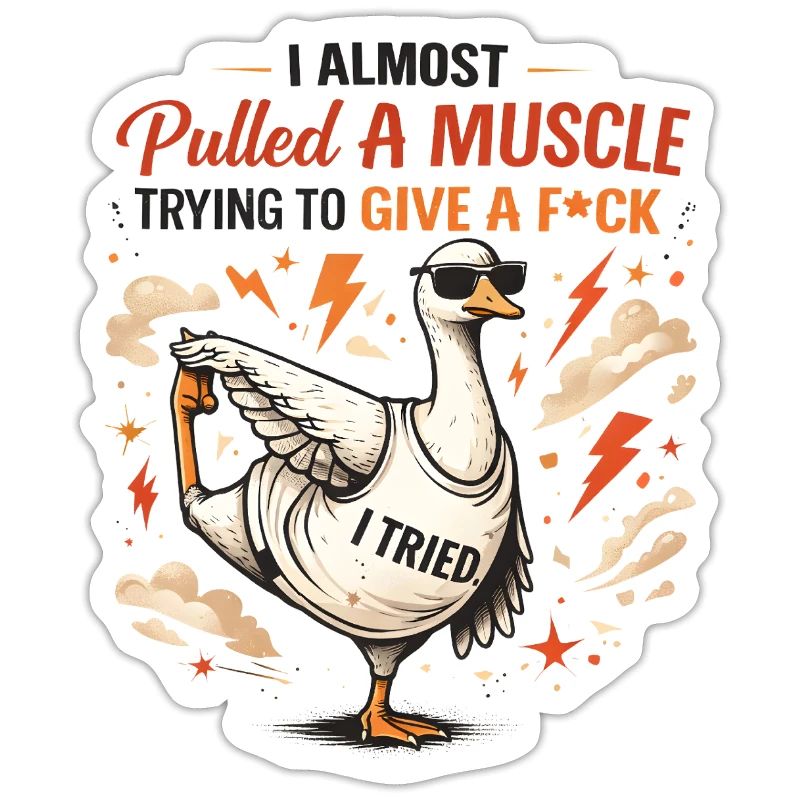 Sarcastic duck with muscle pulling funny goose