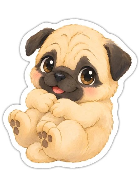 Mops - Niedliches weißes Mopsbaby mit großen Augen - Sticker Größe S (10 x 10 cm) - Mattweiß - Vorne