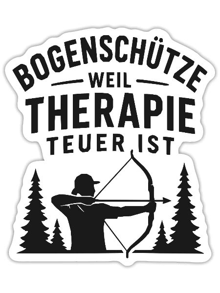 Bogensport Spruch Therapie Teuer - Sticker Größe S (10 x 10 cm) - Mattweiß - Vorne