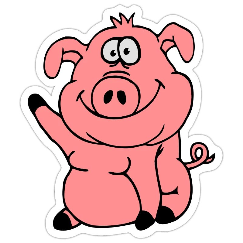 Cute cartoon comic pig waves friendly