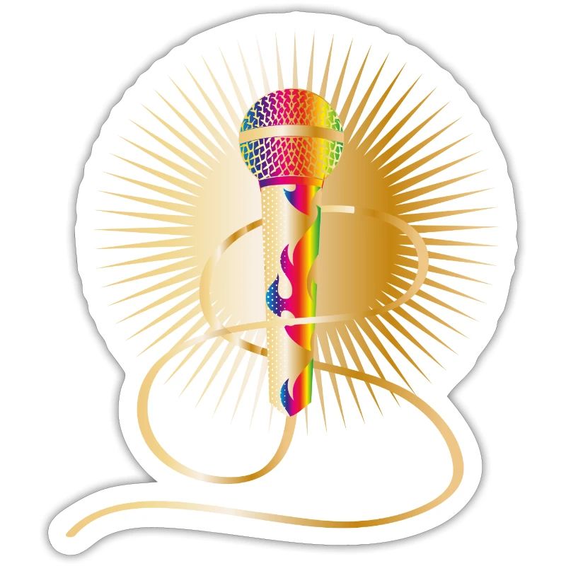 golden microphone with rainbow elements