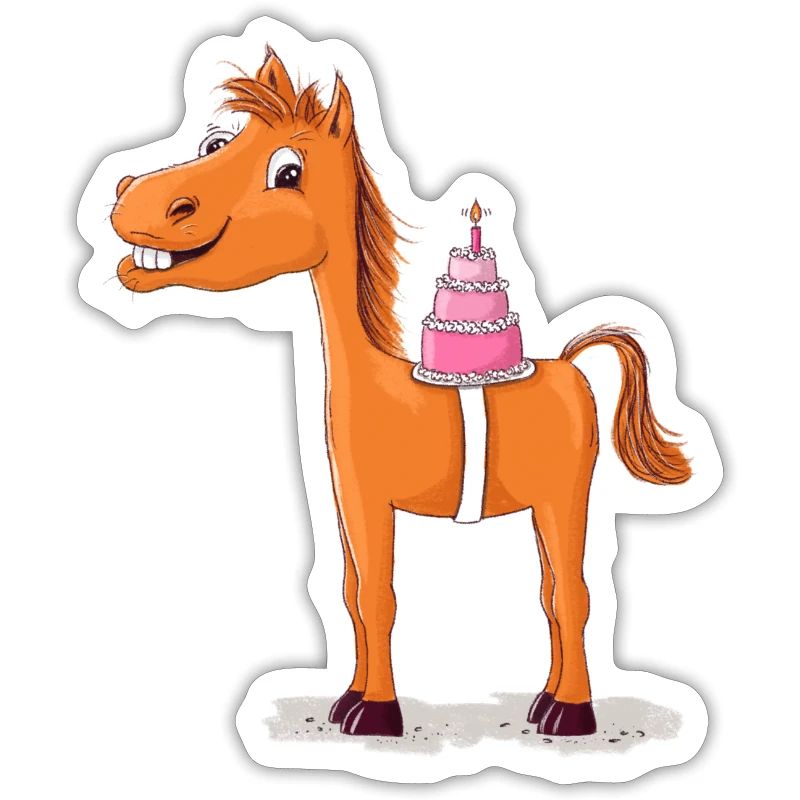 Pferd oder Pony mit Geburtstagstorte