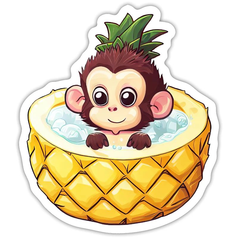 monkey bathes in pineapple - Funny summer design
