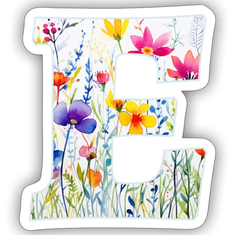 Letter E, Monogram, Floral Pattern