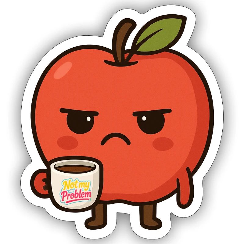 Grumpy Kawaii Apple - Funny Not My Problem Meme