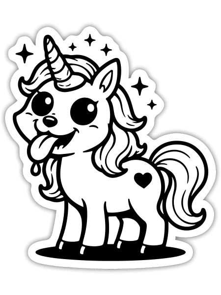Einhorn Zunge Sterne Schwarz Symbol - Sticker Größe S (10 x 10 cm) - Mattweiß - Vorne