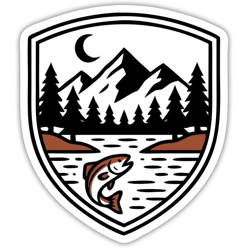 Mountains Forest Fish Shield Logo