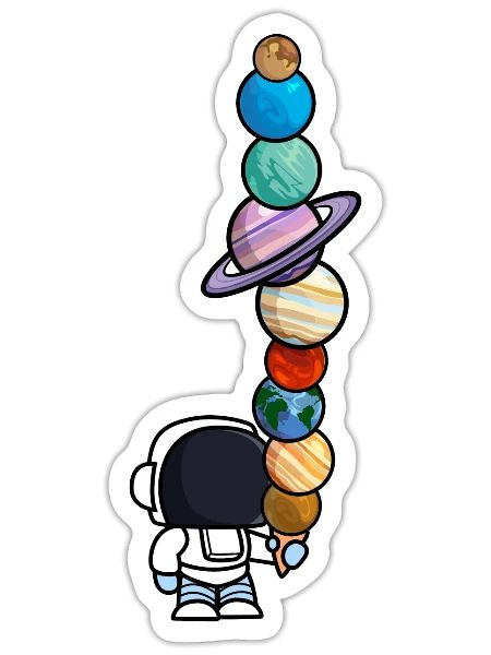 Astronaut Eis Essen Planeten Lustig - Sticker Größe S (10 x 10 cm) - Mattweiß - Vorne
