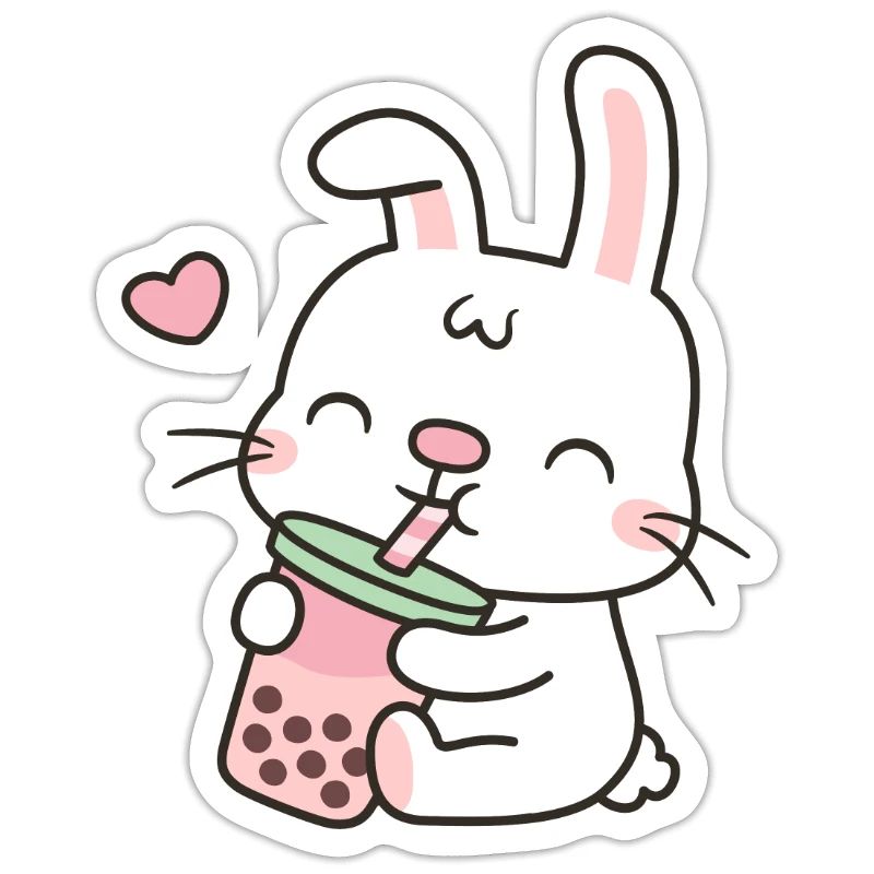 Cute Rabbit Drinking Boba Tea
