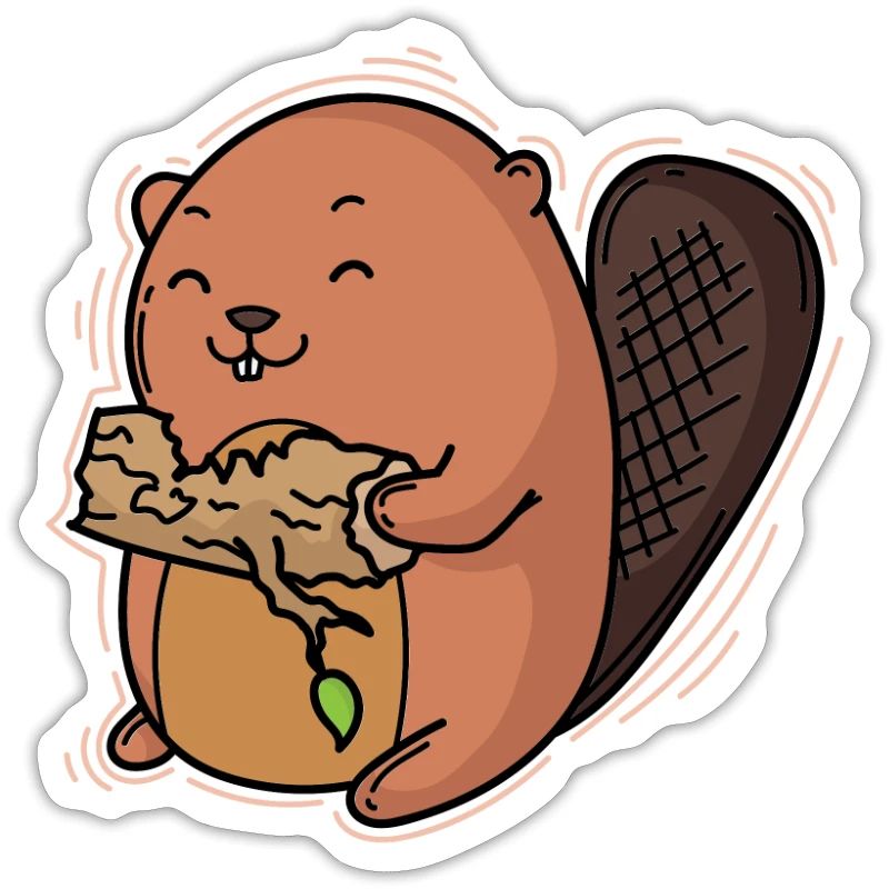 Beaver eats a tree trunk