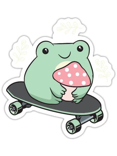 Cottagecore Aesthetic Kawaii Skateboarding Frosch - Sticker Größe S (10 x 10 cm) - Mattweiß - Vorne