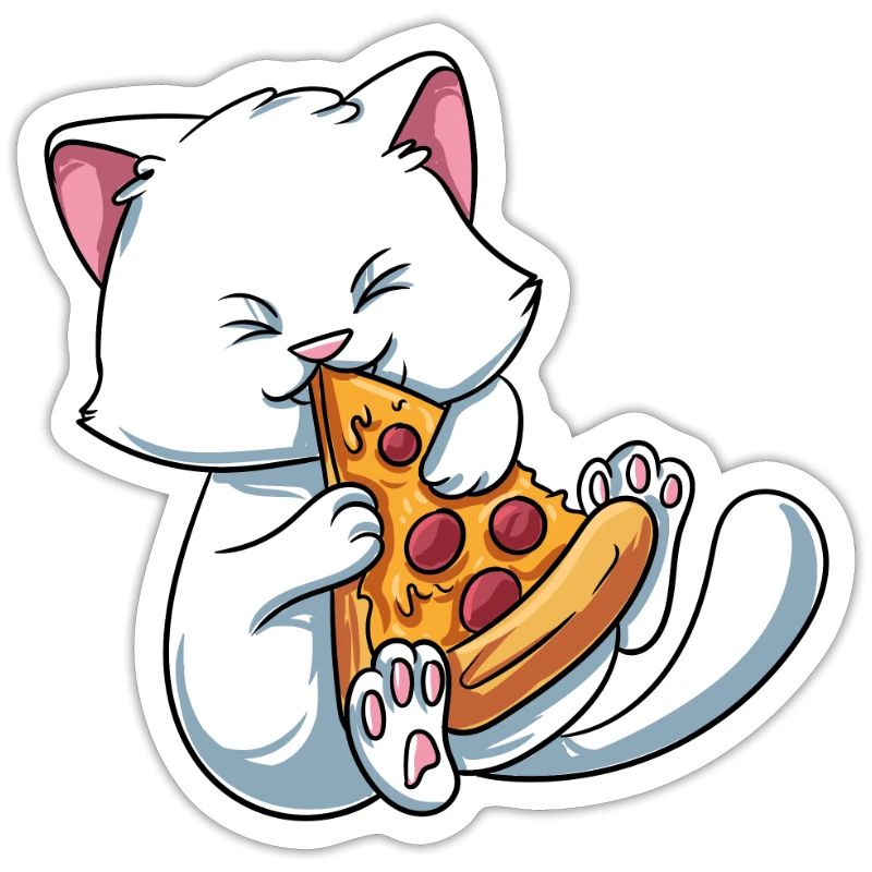Kitten cat eats pizza