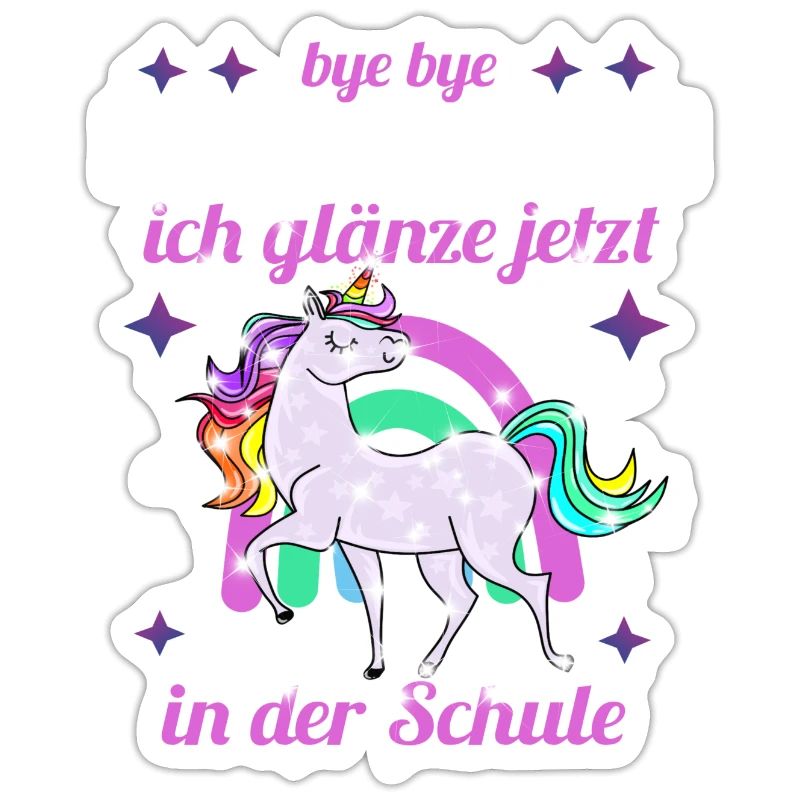 Bye Bye Kindergarten Glitzer Einhorn Einschulung