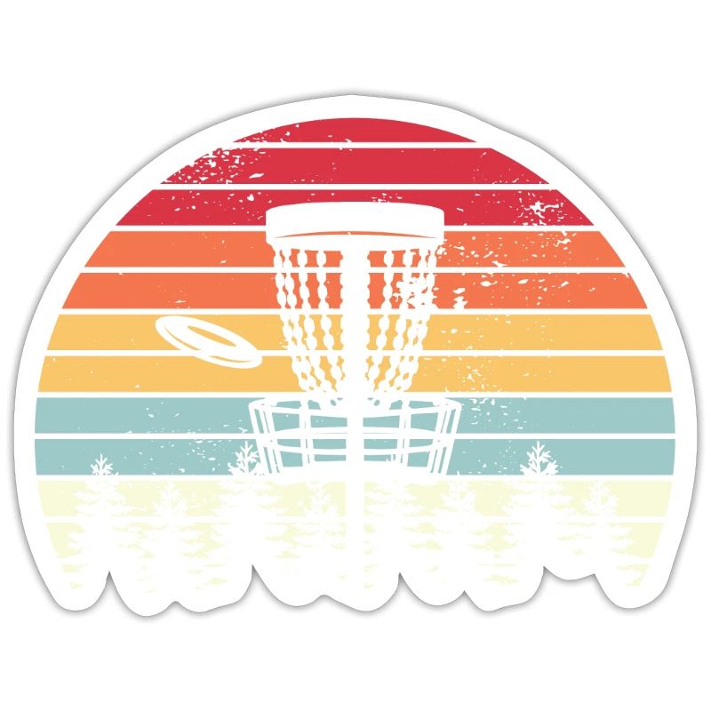 Disc Golf Retro Distressed Trees Coucher de soleil