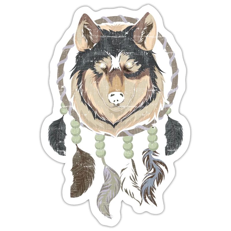 Indian Feathers Boho Dream Catcher Wolf