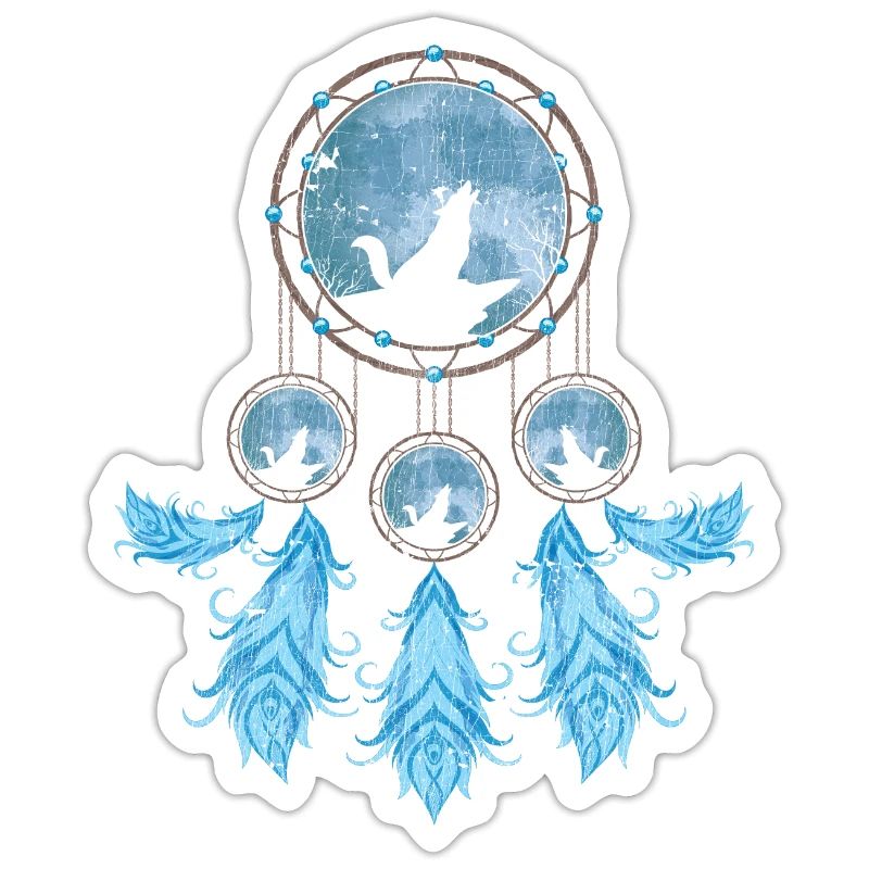 Gift Idea Feathers Dream Catcher Howling Wolf