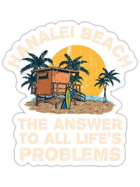 Hanalei Beach Répond à tous les problèmes de la vie - Sticker taille S (10 x 10 cm) - blanc mat - Devant