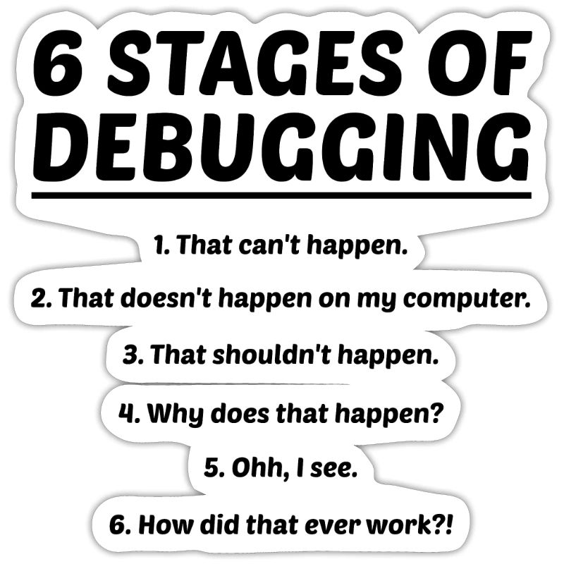 6 Stages Of Debugging Coder Programmer Software De