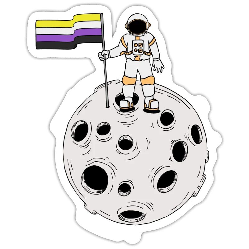 Nonbinary-Astronaut auf dem Mond Nonbinary-Flagge