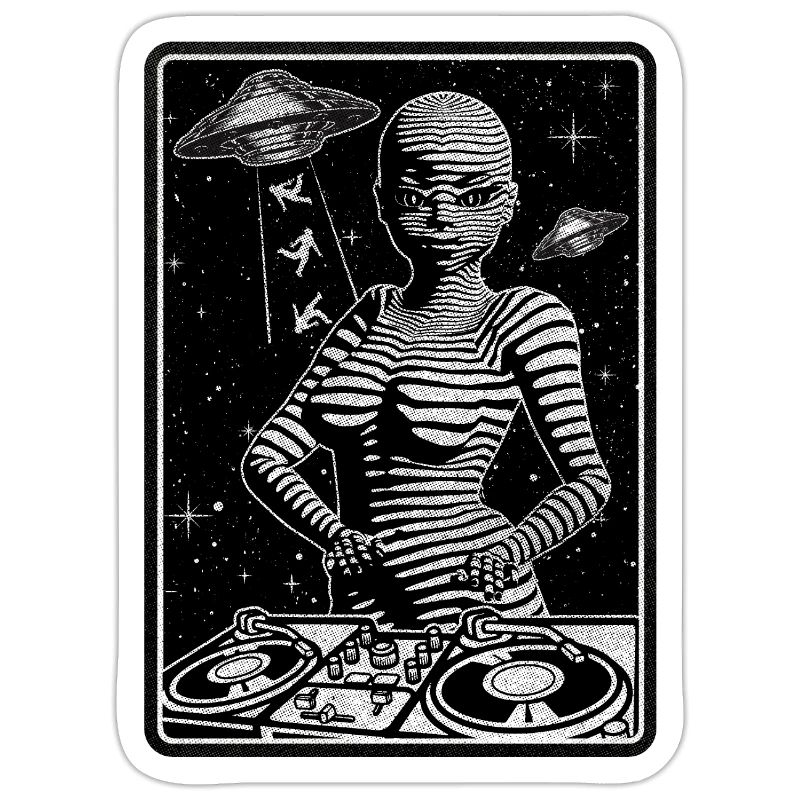 GALACTIC DJ devant une table de mixage pour les mélomanes.