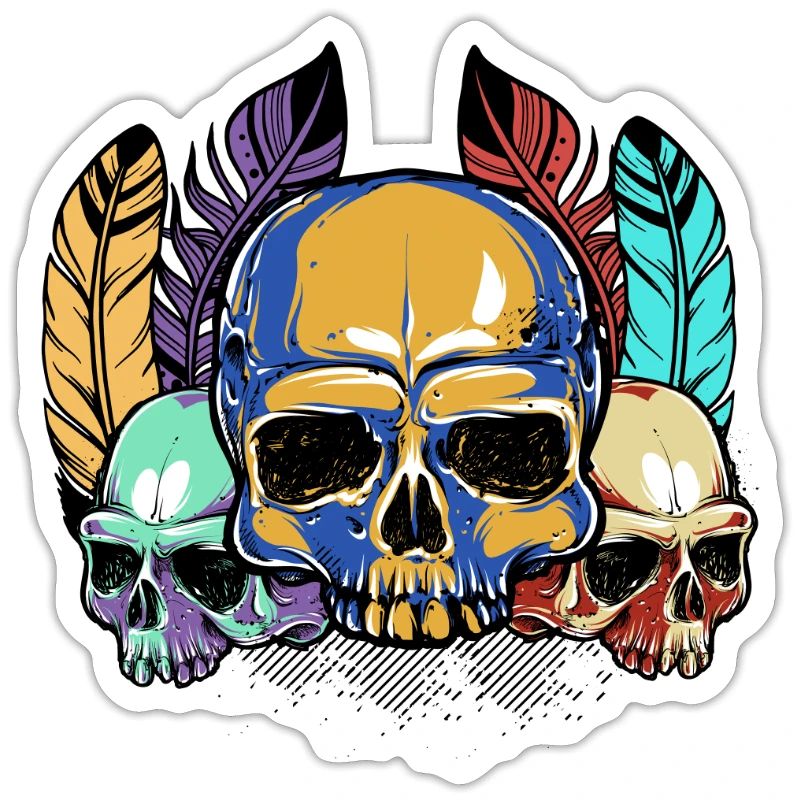 Colorful Skull Feathers Pattern Peace Gothic