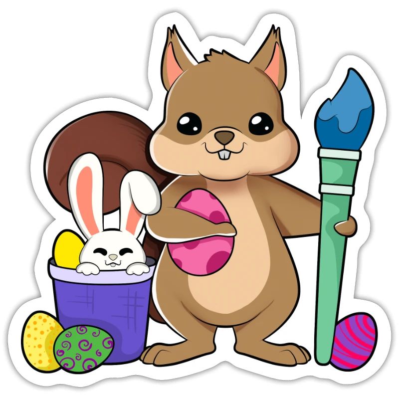 Cute squirrel paints Easter eggs