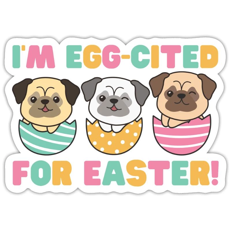 cute dogs at Easter with Easter eggs pug
