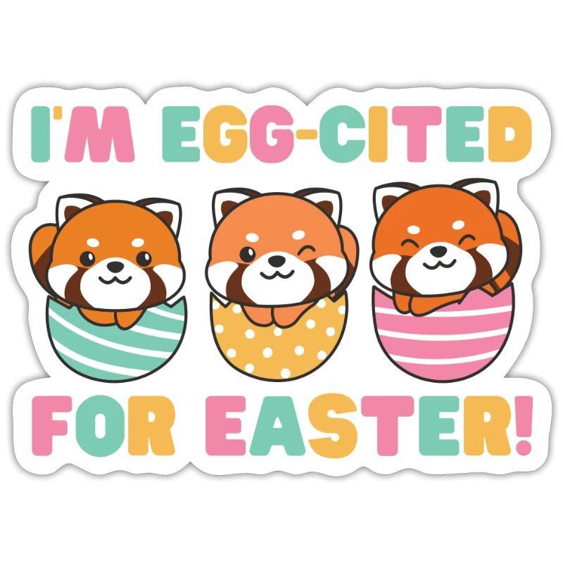 cute red pandas at Easter with Easter eggs red