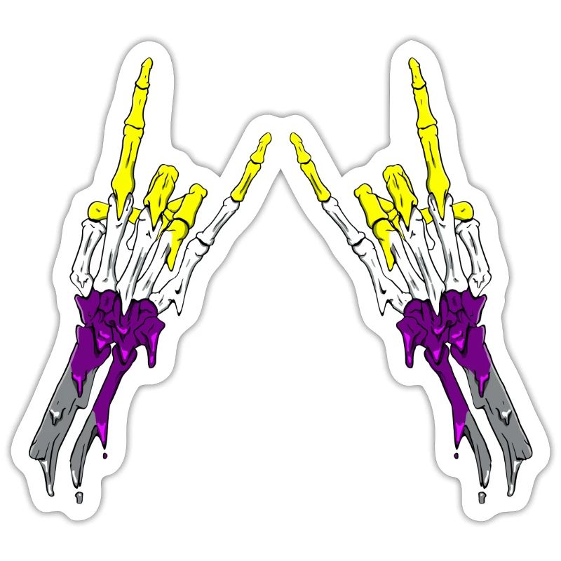 Non Binary Pride Flag Devil Horn Skeleton Subtle