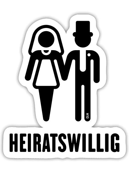 Heiratswillig (Bräutigam / Braut / JGA / Black) - Sticker Größe S (10 x 10 cm) - Mattweiß - Vorne