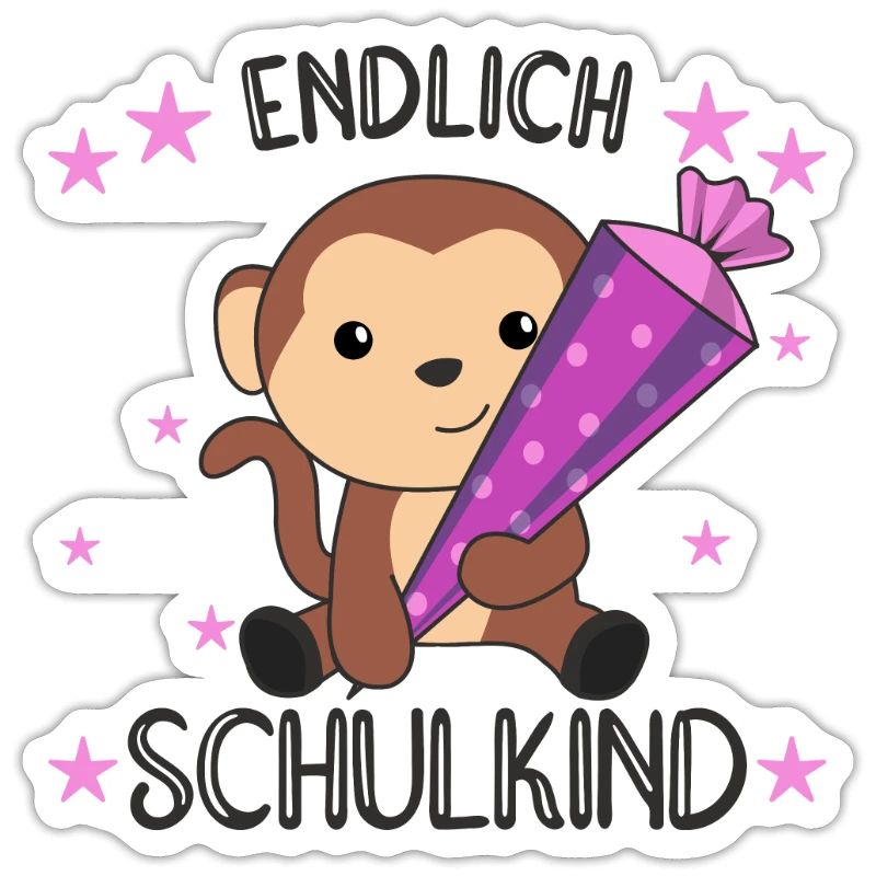 endlich Schulkind Einschulung Schule Affe