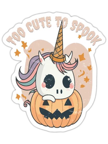 Oktoberkürbis Niedliches Halloween Einhorn - Sticker Größe S (10 x 10 cm) - Mattweiß - Vorne