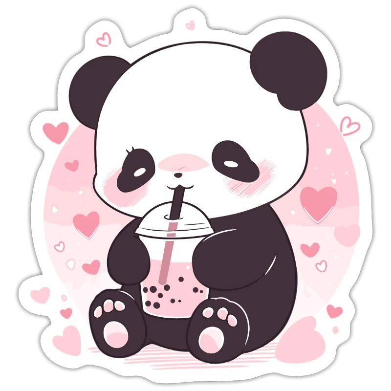 Kawaii Panda Drinks Boba Bubble Tea Chibi