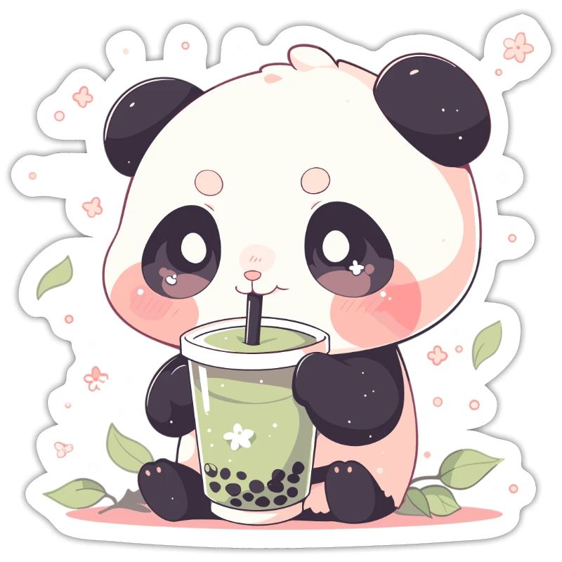 Kawaii Panda Drinks Boba Bubble Tea Chibi