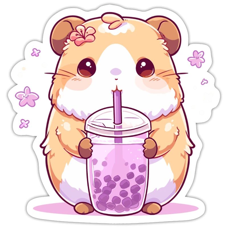 Kawaii Hamster Drinks Boba Bubble Tea Chibi