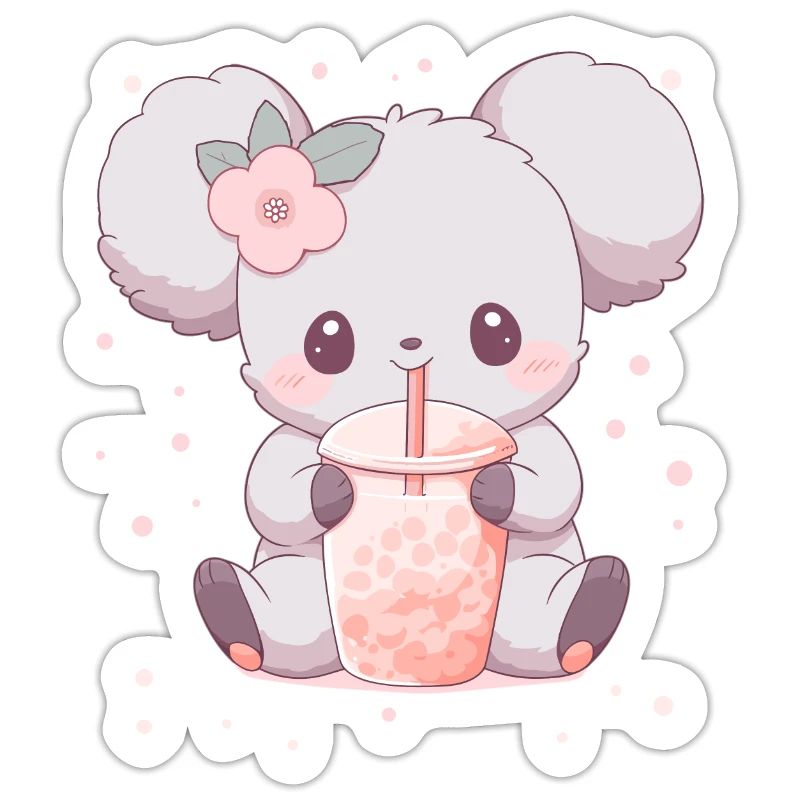 Kawaii Koala Drinks Boba Bubble Tea Chibi