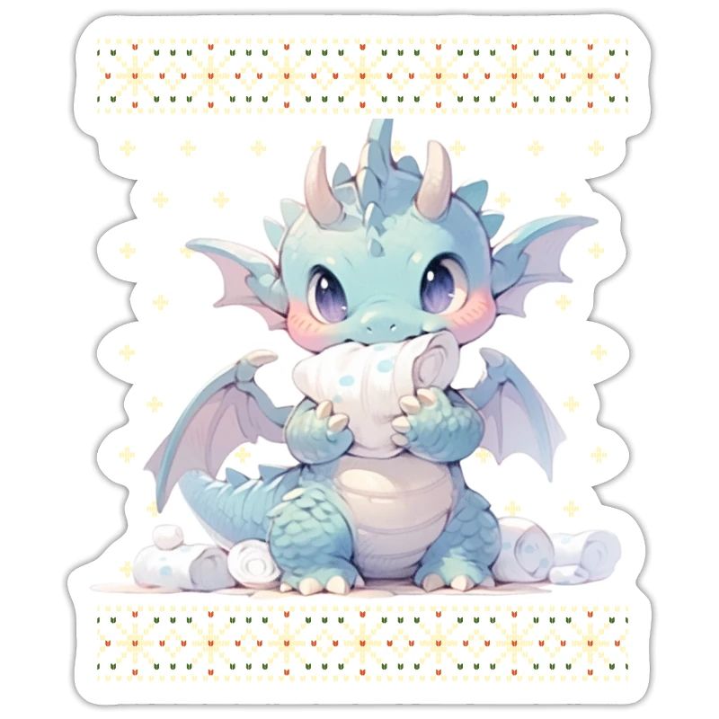 Dragon kawaii dans le style pull de Noël moche