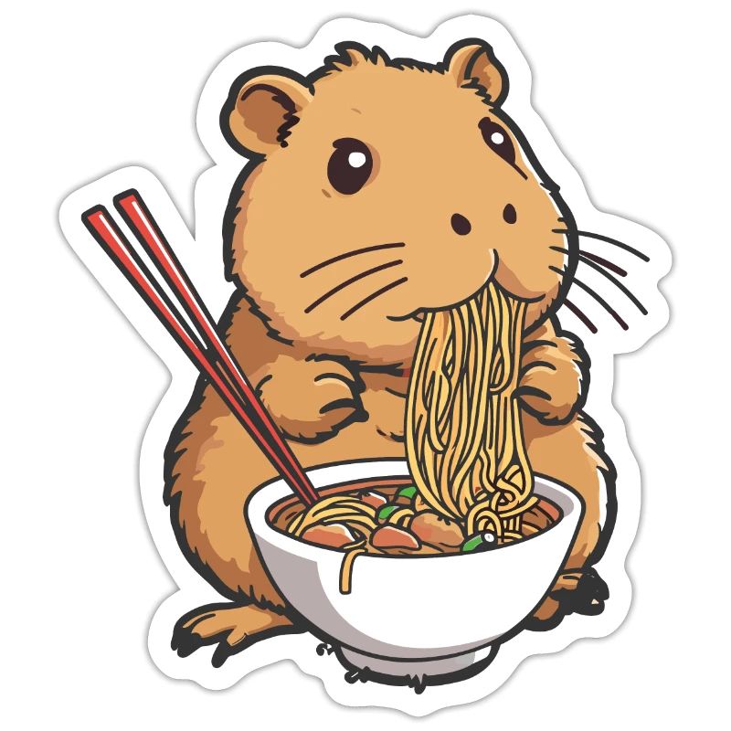 Capybara mangeant des ramen