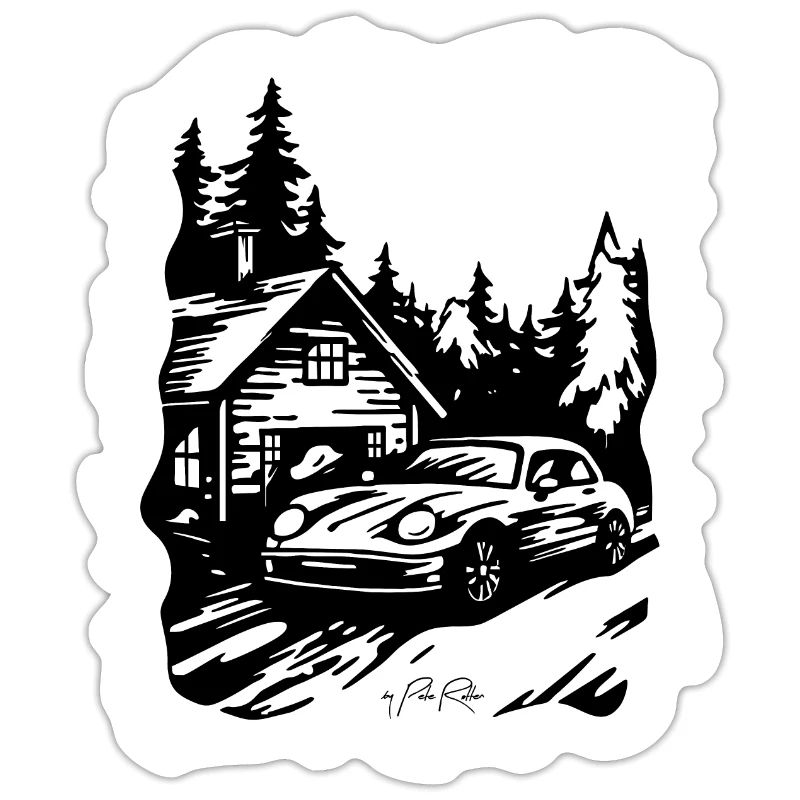 Haus oder Hütte im Wald mit Auto