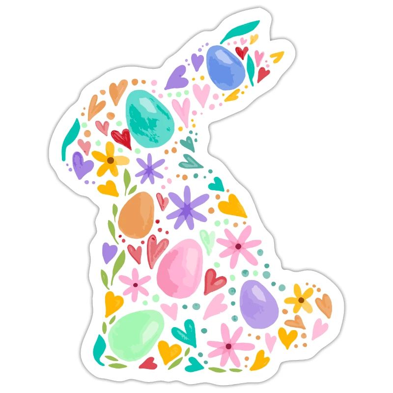 Colorful Easter Bunny Easter Eggs Flowers Easter Graphic