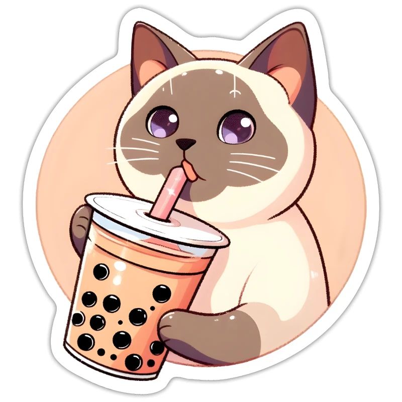 Siamese Cat Having Bubble Tea