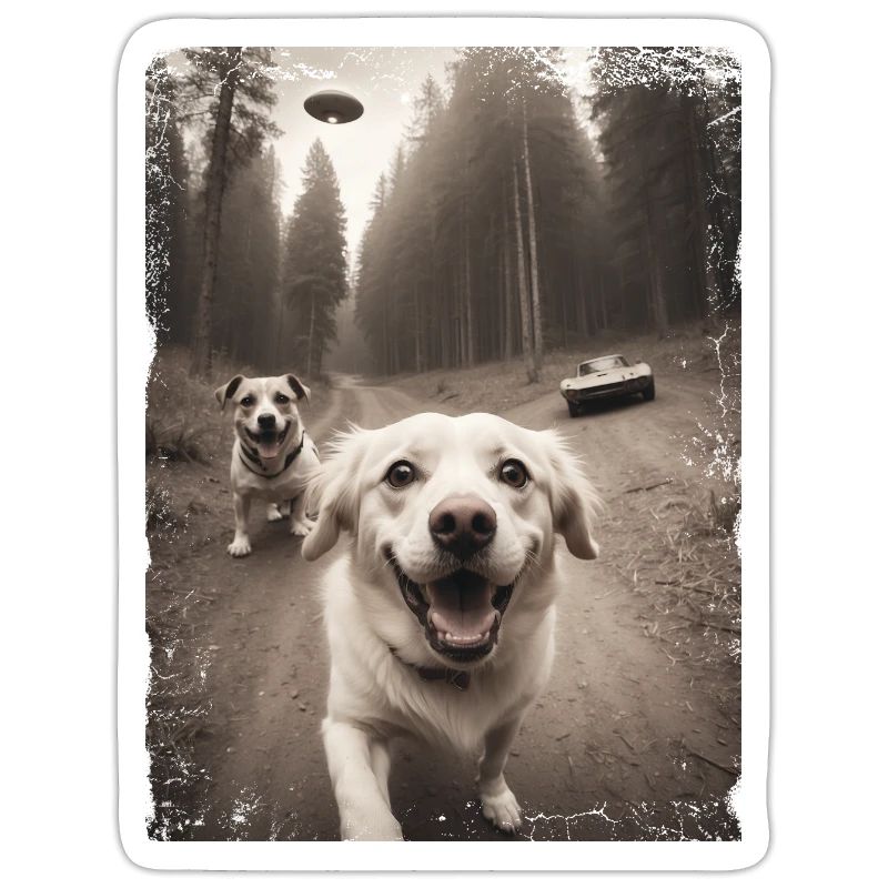 Selfie de chiens avec conception de vaisseau spatial extraterrestre