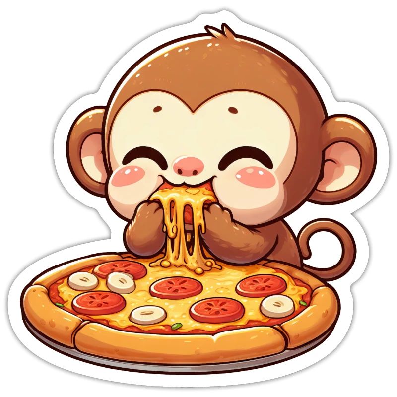 Chimpanzé mangeant de la pizza et du fromage