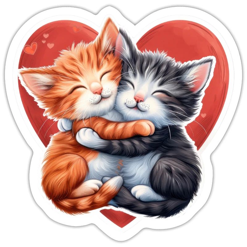 Two Kittens Hugging Inside Heart