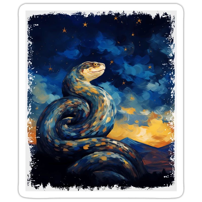 Kugelpython Schlange Sternennacht Gemälde
