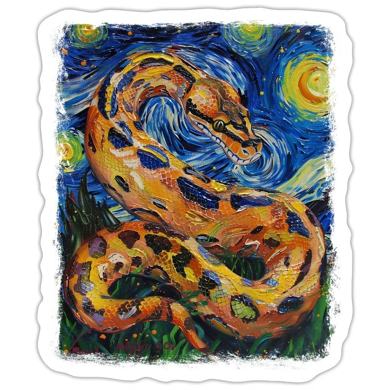 Kugelpython Schlange Sternennacht Gemälde