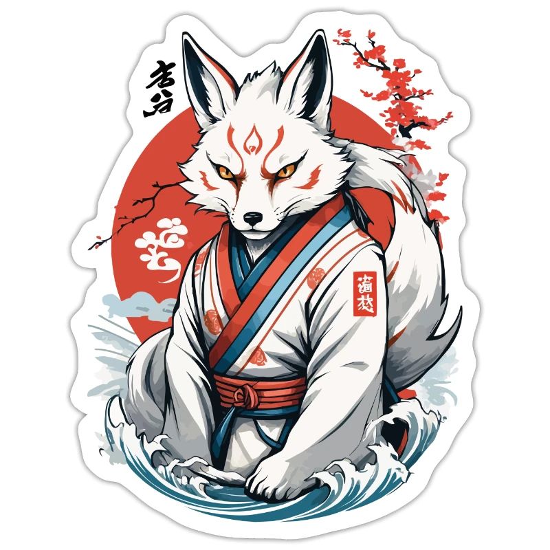 Kitsune Samurai Fox Vintage Ukiyo-e Style