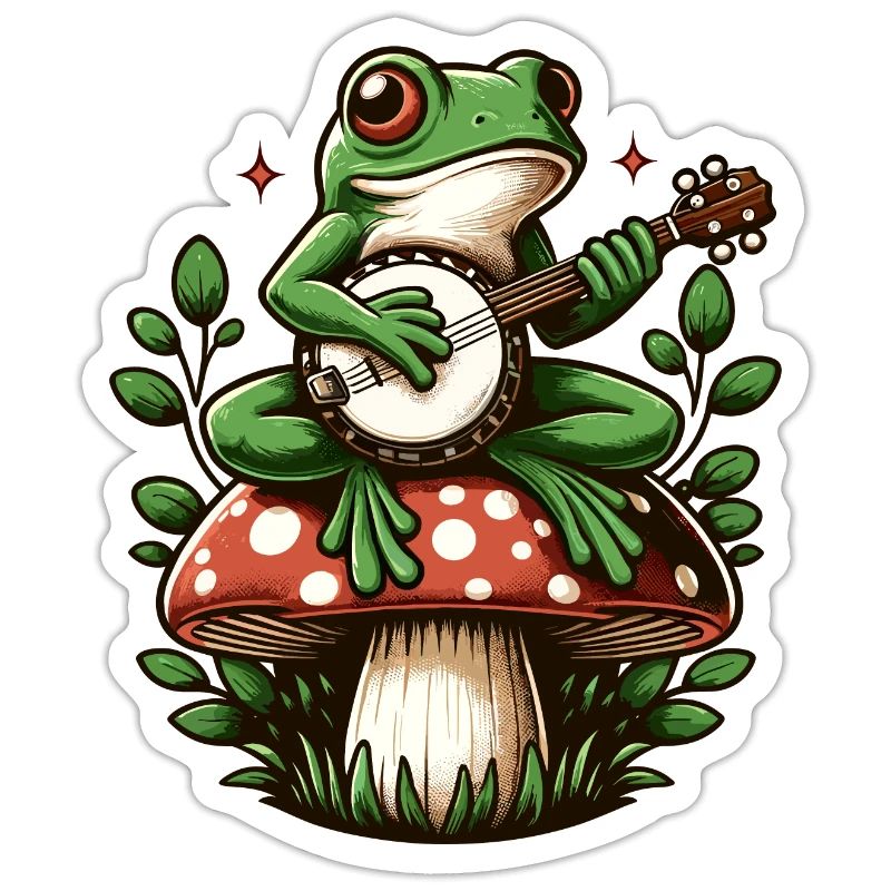 Cottagecore Frog Playing Banjo Toadstool